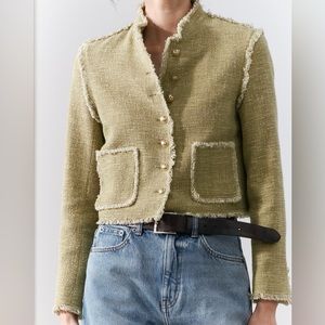 Zara ZW COLLECTION TEXTURED FRAYED JACKET.